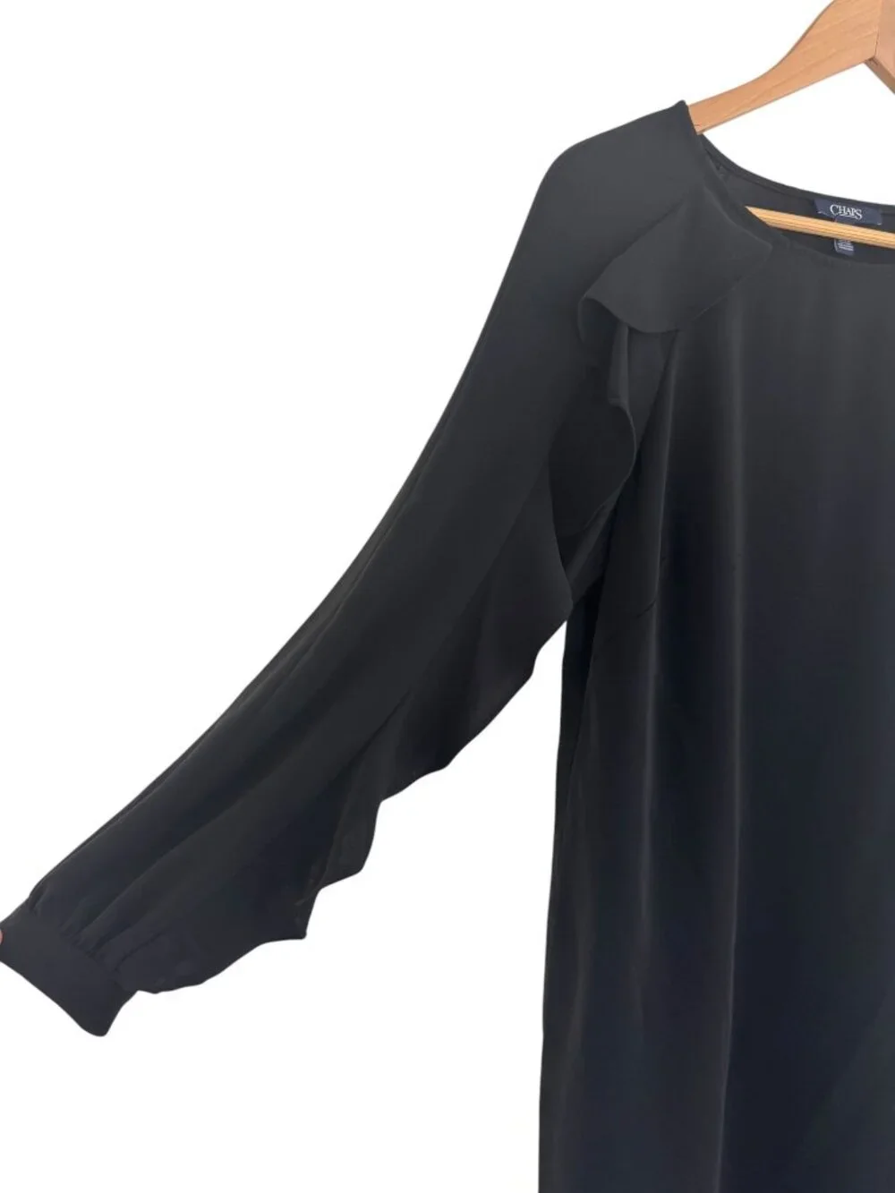 Chaps Black Ruffle Long Sleeve Shift Dress Size 12 Classic All-Season Wedding